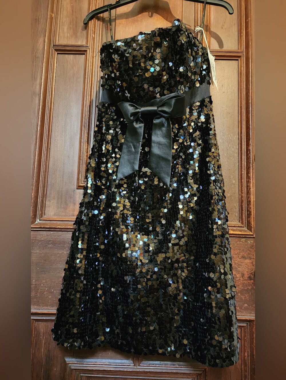 NWT Vintage Y2K Betsey Johnson Evening Black Sequin Strapless Dress Size 10.